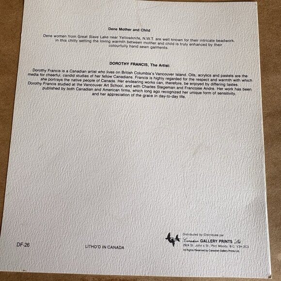 VTG Dorothy Francis Framed Lithograph Print Dane Mother and Child Inuit Alaskan - Picture 6 of 16